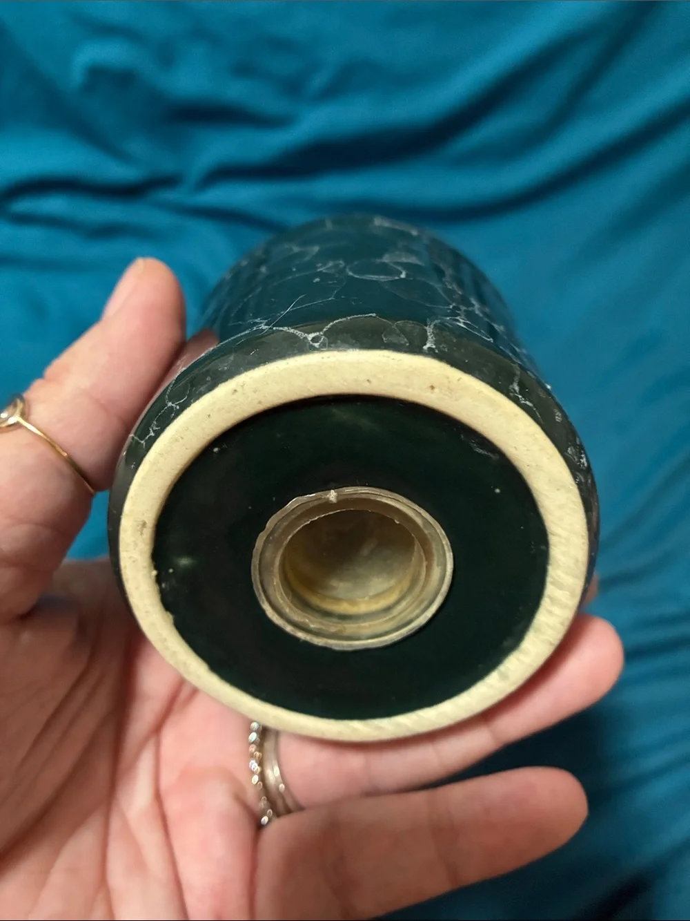 Vintage Dark Green Marble Pattern Toothbrush Holder with Gold Accent